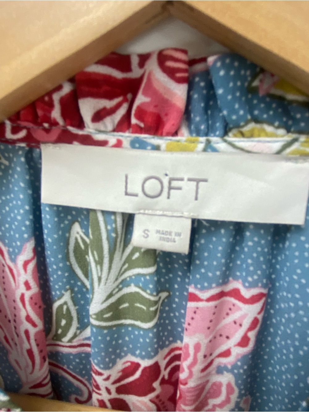 LOFT Teal Floral Ruffle-Shoulder Blouse with Pink Blooms - Picture 2 of 7